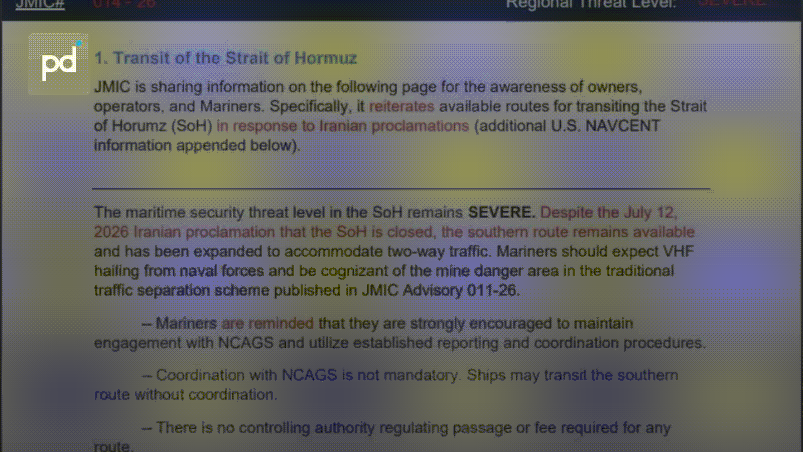 US Military Confirms Southern Hormuz Bypass Route Open for Commercial Traffic