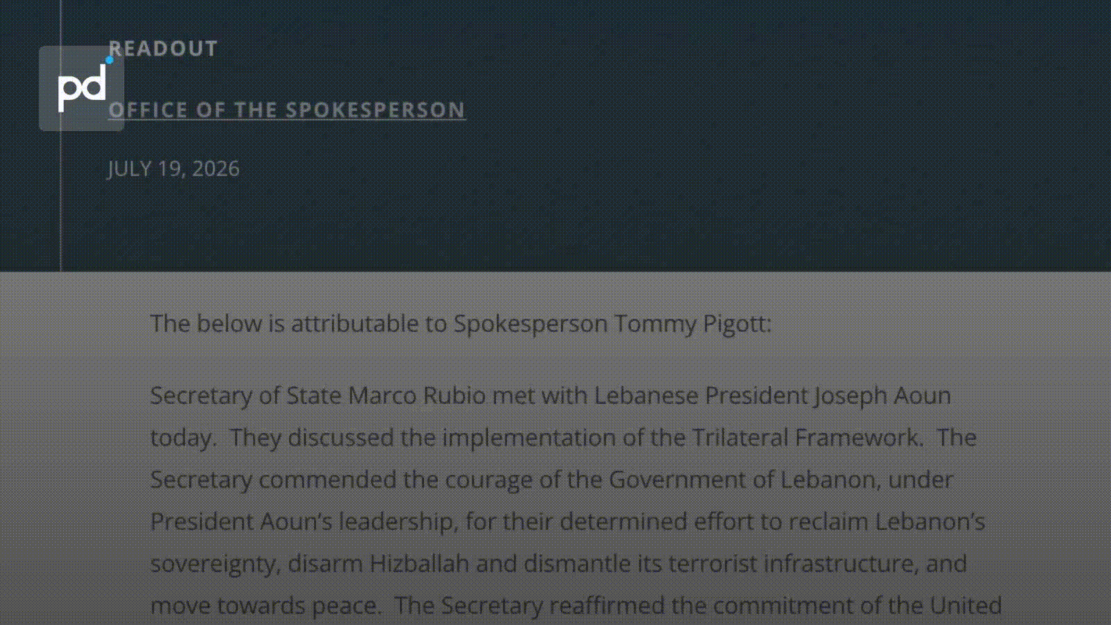Rubio-Aoun Meet in Washington as Hezbollah Dissolution Framework Discussed