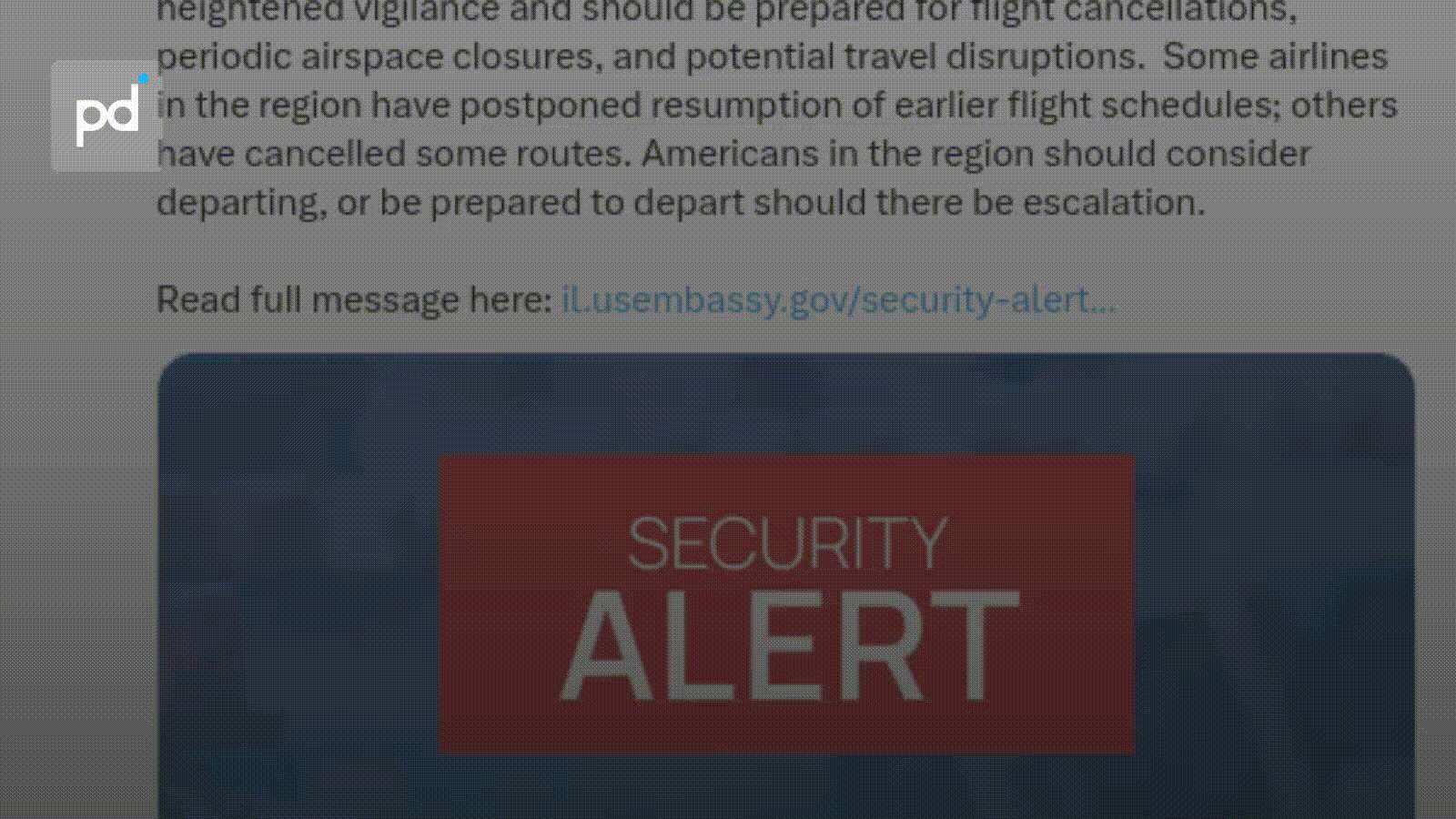 US State Dept Warns Americans in Israel, Iraq and Jordan to Consider Leaving