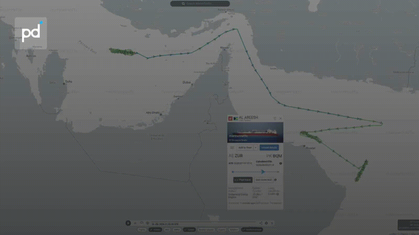Qatar-Owned LNG Carrier Loiters at US Naval Blockade Line in Gulf of Oman