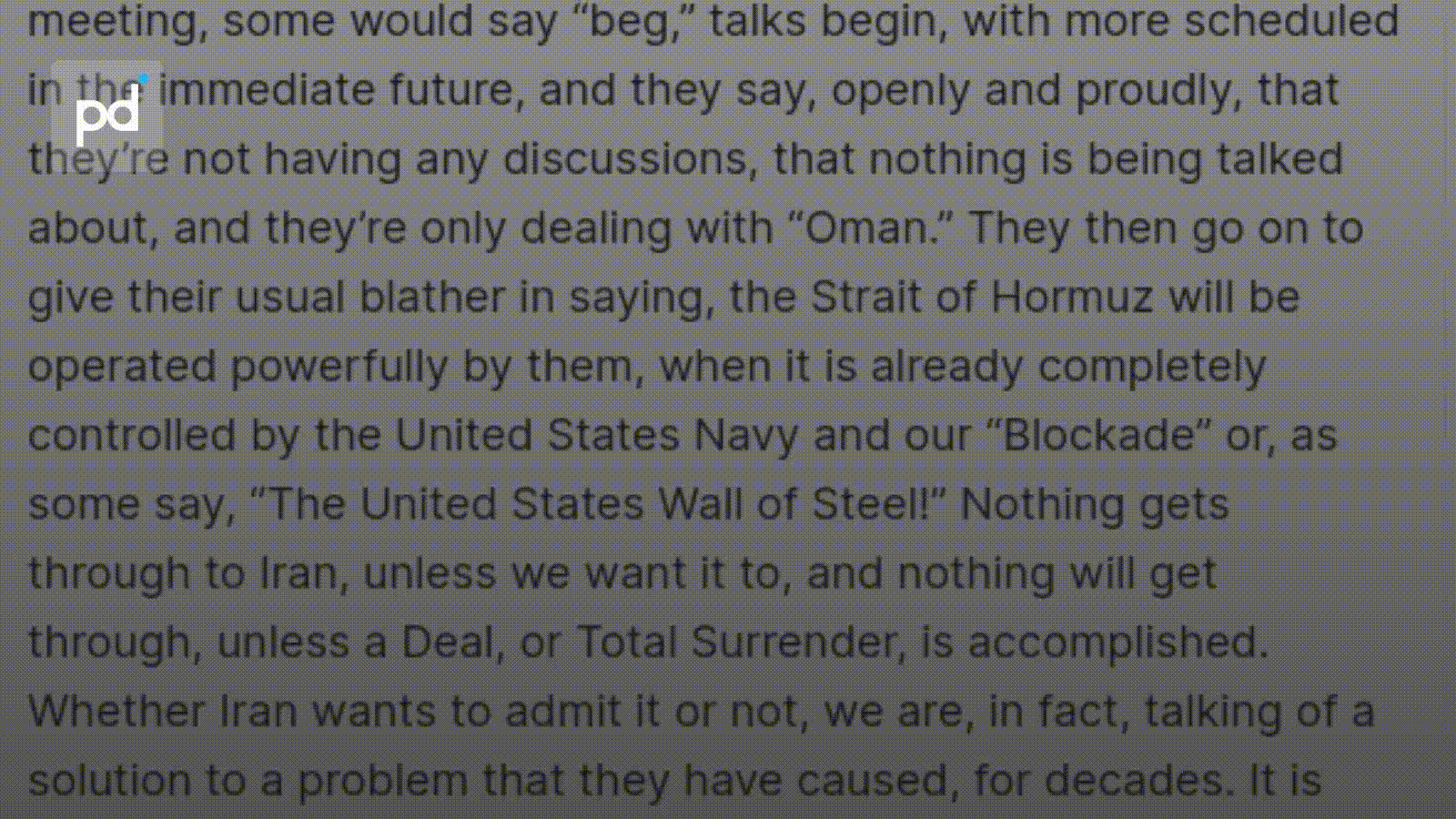 Trump Claims "Wall of Steel" Blockade, Contradicts Iran on Talks