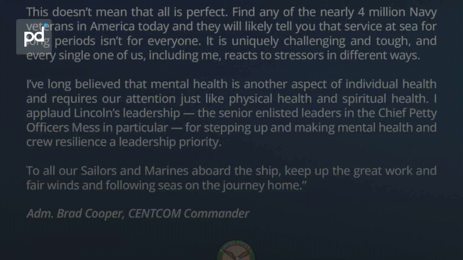 CENTCOM Chief Defends Lincoln Crew Mental Health Amid Public Pressure