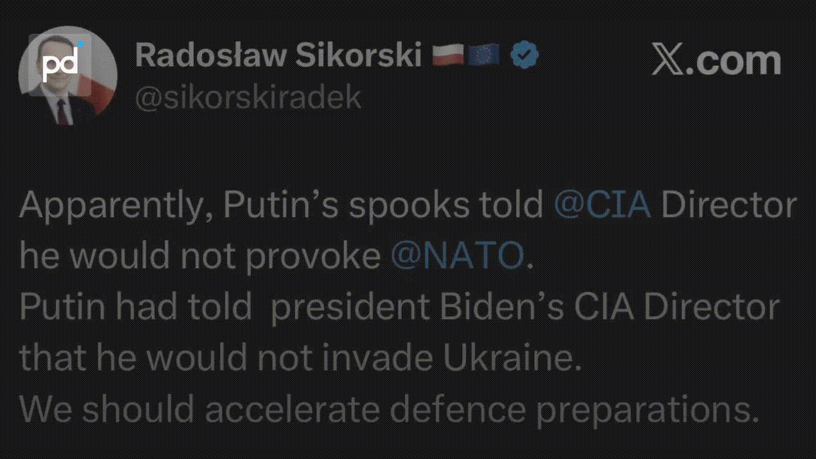 Sikorski Warns NATO Risk Models Flawed After Putin's Ukraine Promises