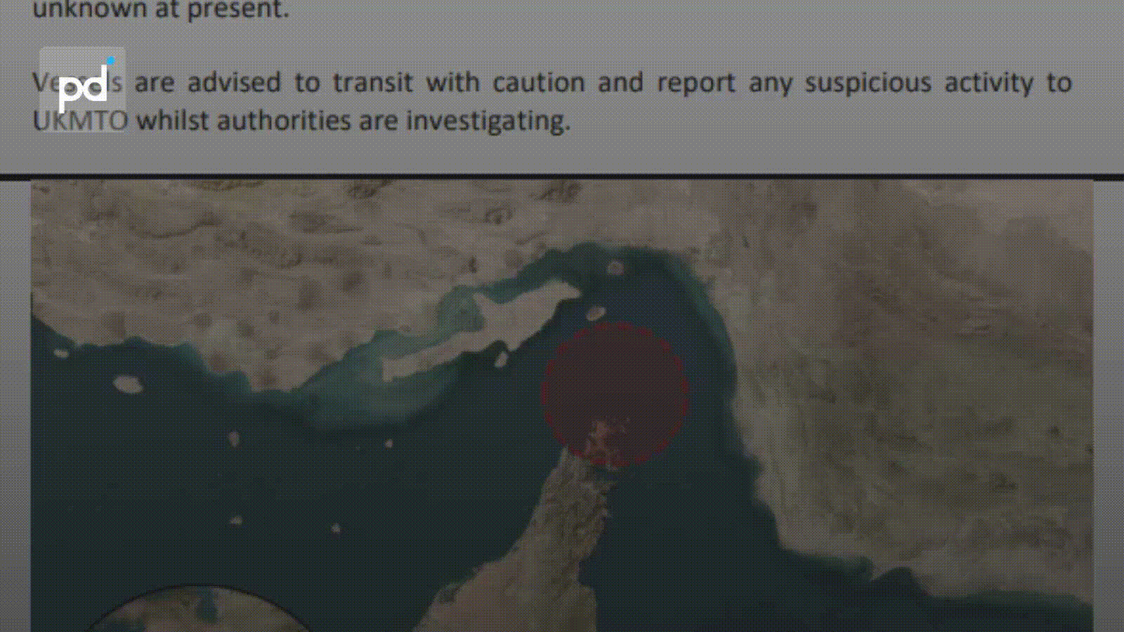 UKMTO Warns Ships After Vessel Struck by Projectile in Hormuz Strait