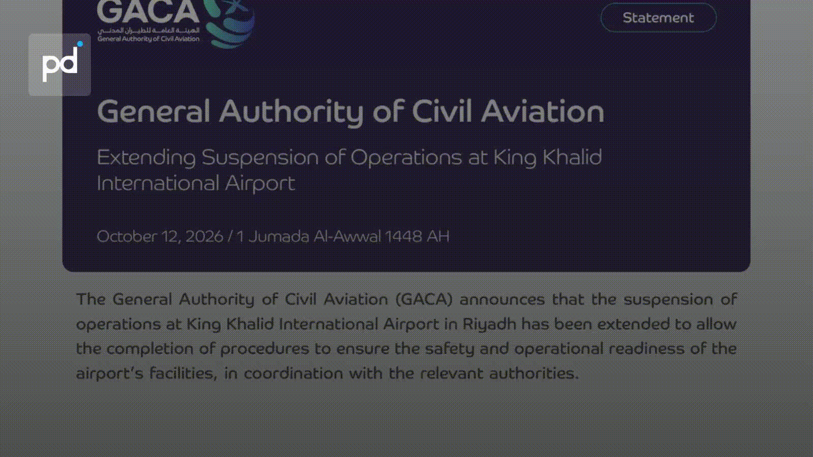 Riyadh's King Khalid Airport Suspension Extended After Houthi Strike Wave