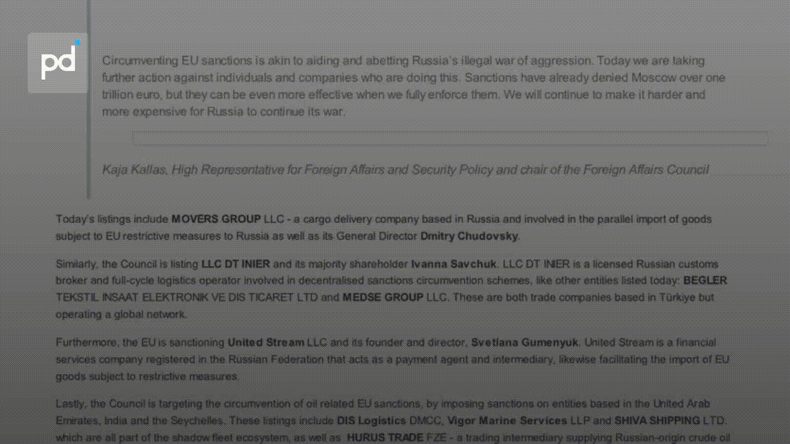 EU Sanctions Russia Sanctions-Circumvention Networks in New Enforcement Round