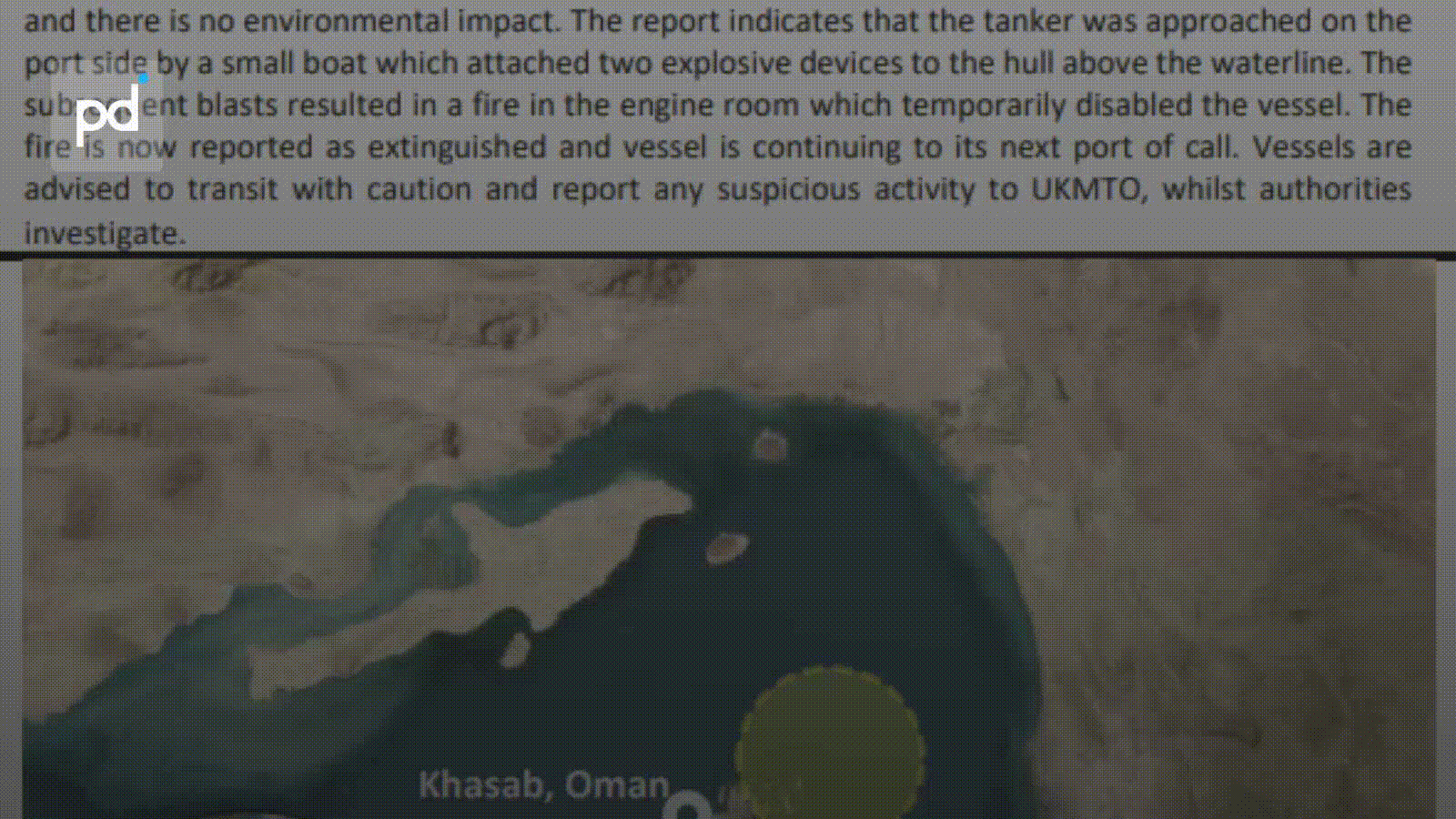 Iran-Linked Small Boat Attaches Explosives to Tanker Hull in Hormuz