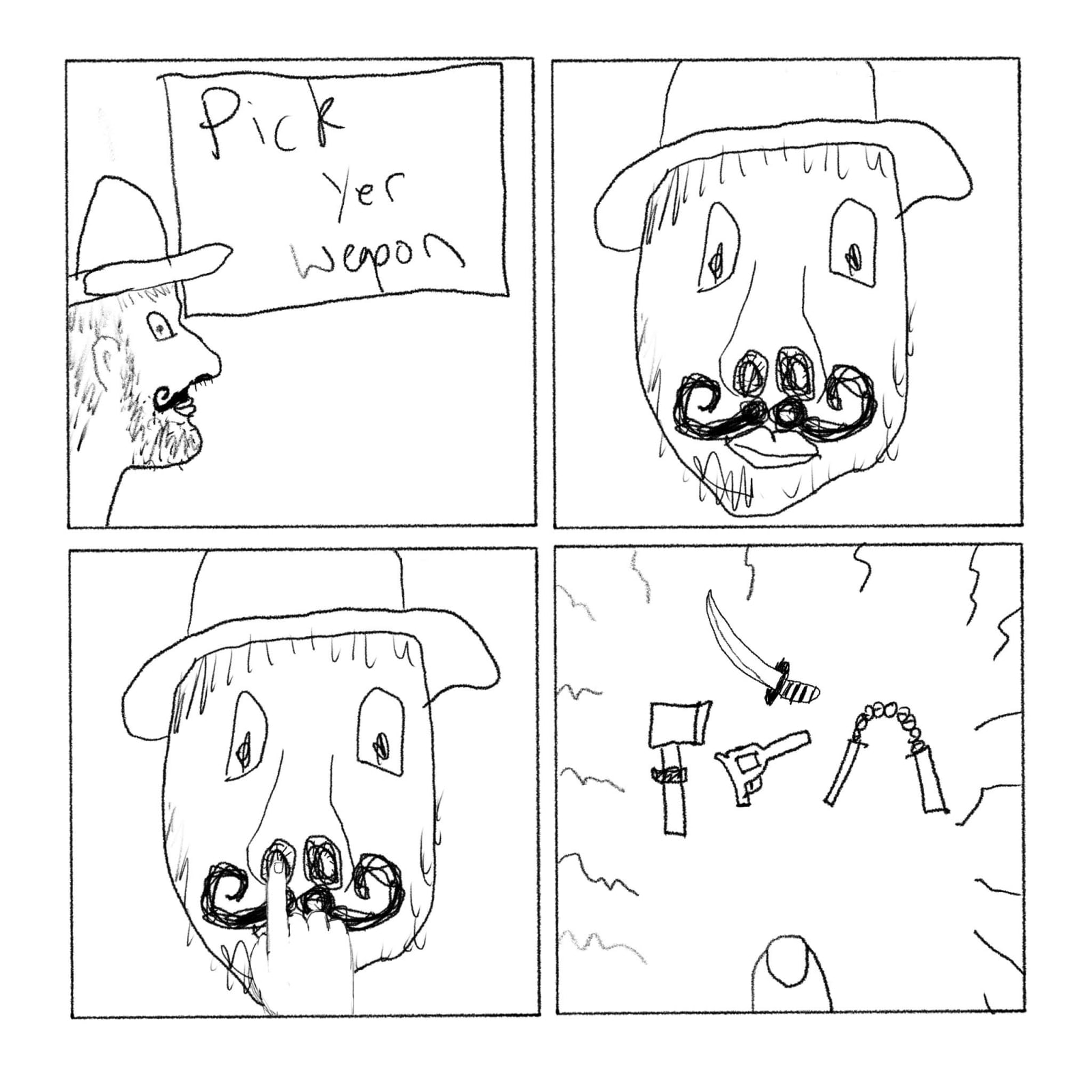 Artwork titled “Pick Yer Weapon”