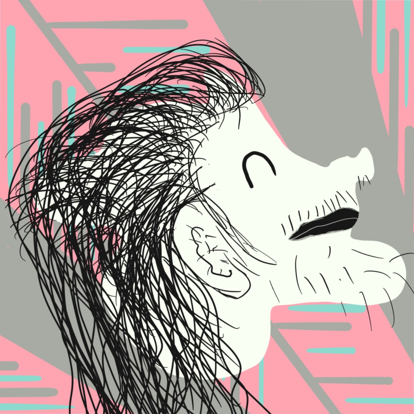 Artwork titled “Thin Mullet Almost Hiding Oddly Shaped Head”