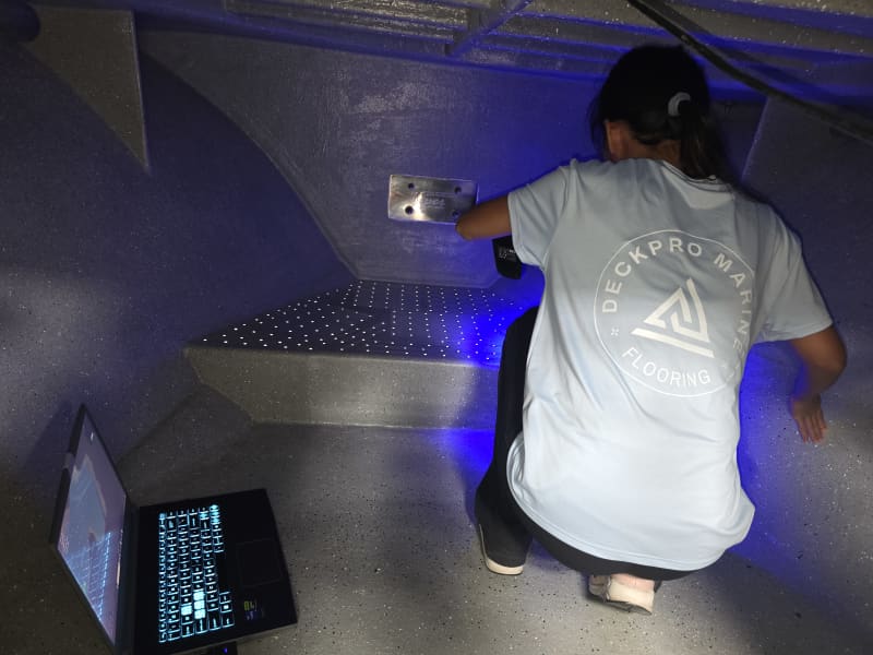 Precision scanning a boat deck for custom flooring template