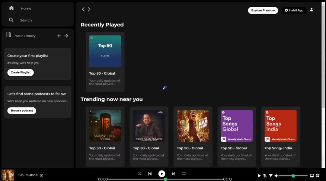 Clone of Spotify! 🎵💻 - A non-functional replica of Spotify's sleek interface, created to practice HTML and CSS with a focus on design and responsiveness.  | Nishant Singh