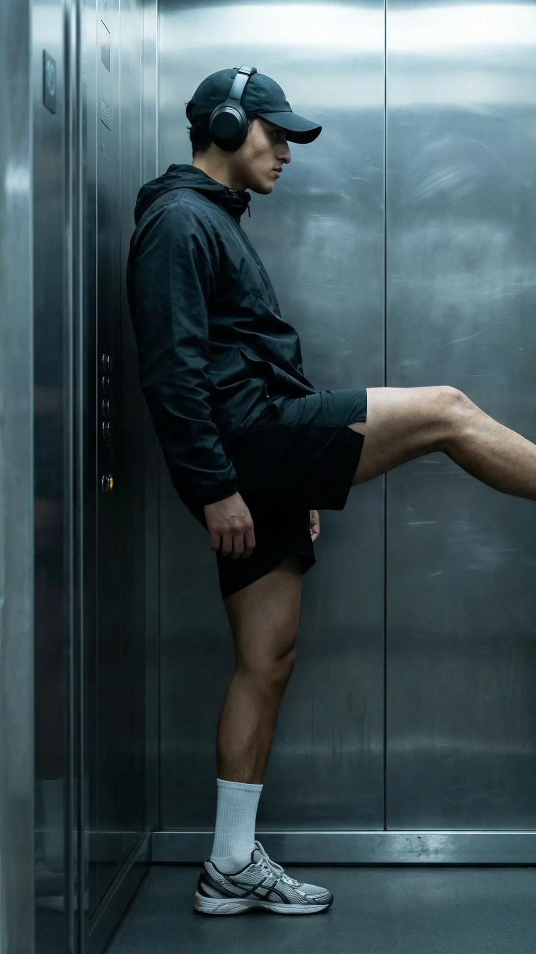 Estiramiento en el ascensor