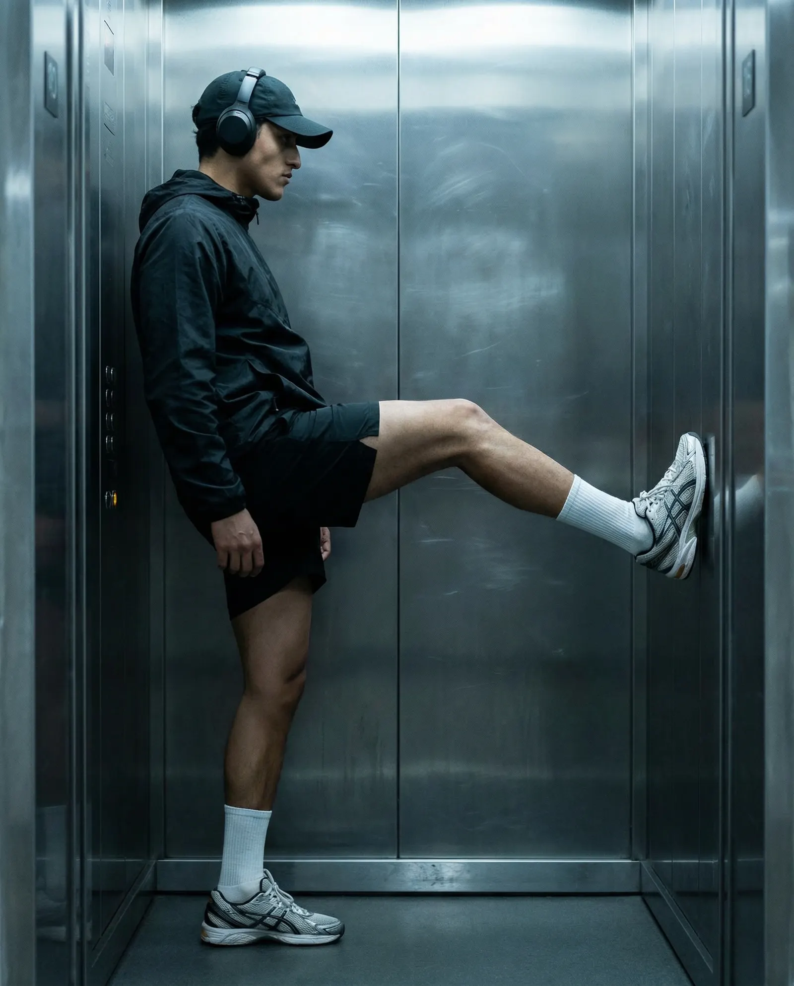 Estiramiento en el ascensor