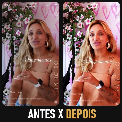 Comparação de cor e imagem entre cortes antes e depois da edição