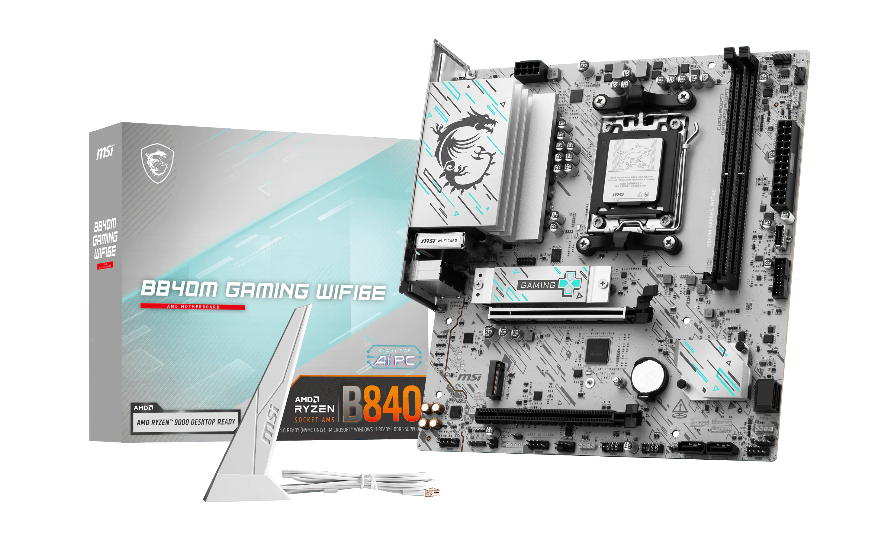 MOTHERBOARD MSI B840M GAMING WIFI6E WHITE AMD mATX DDR5
