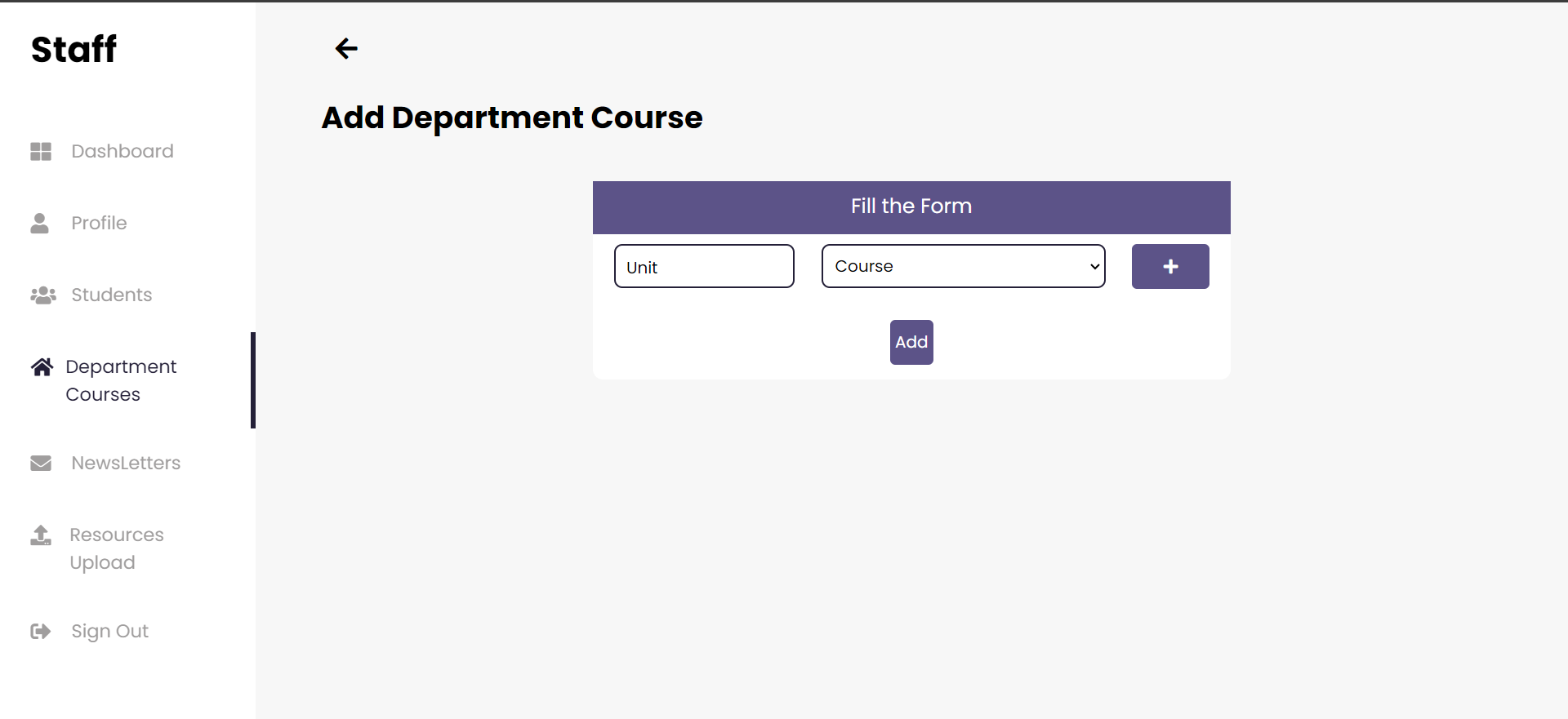 Staff Course Reg Add