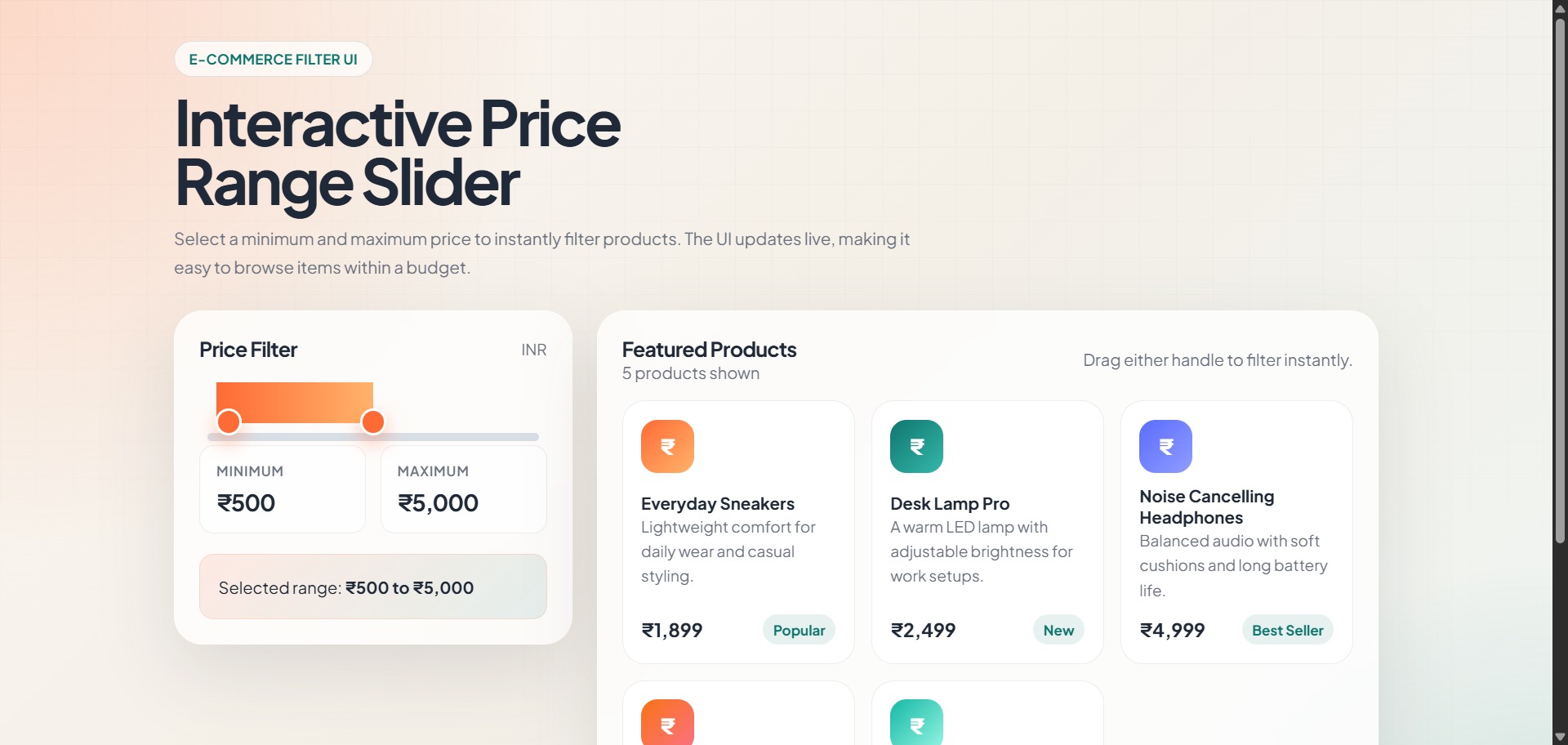 Interactive Price Range Slider