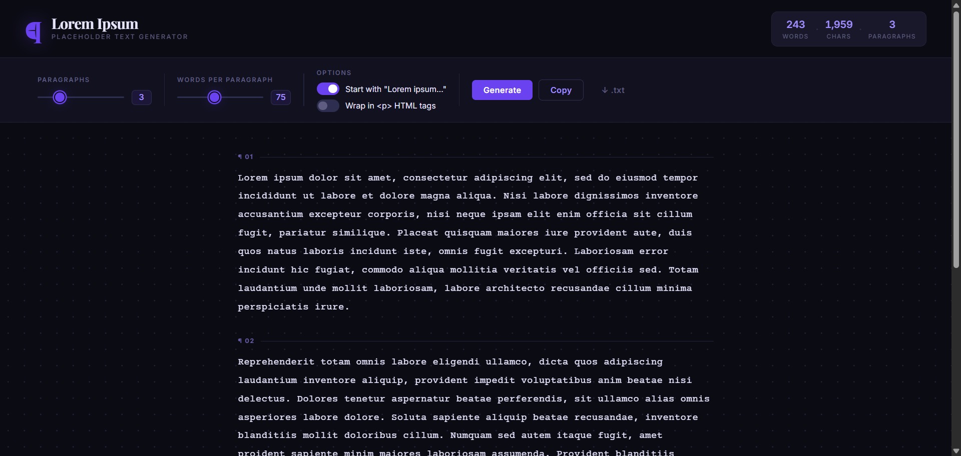 Lorem Ipsum Generator
