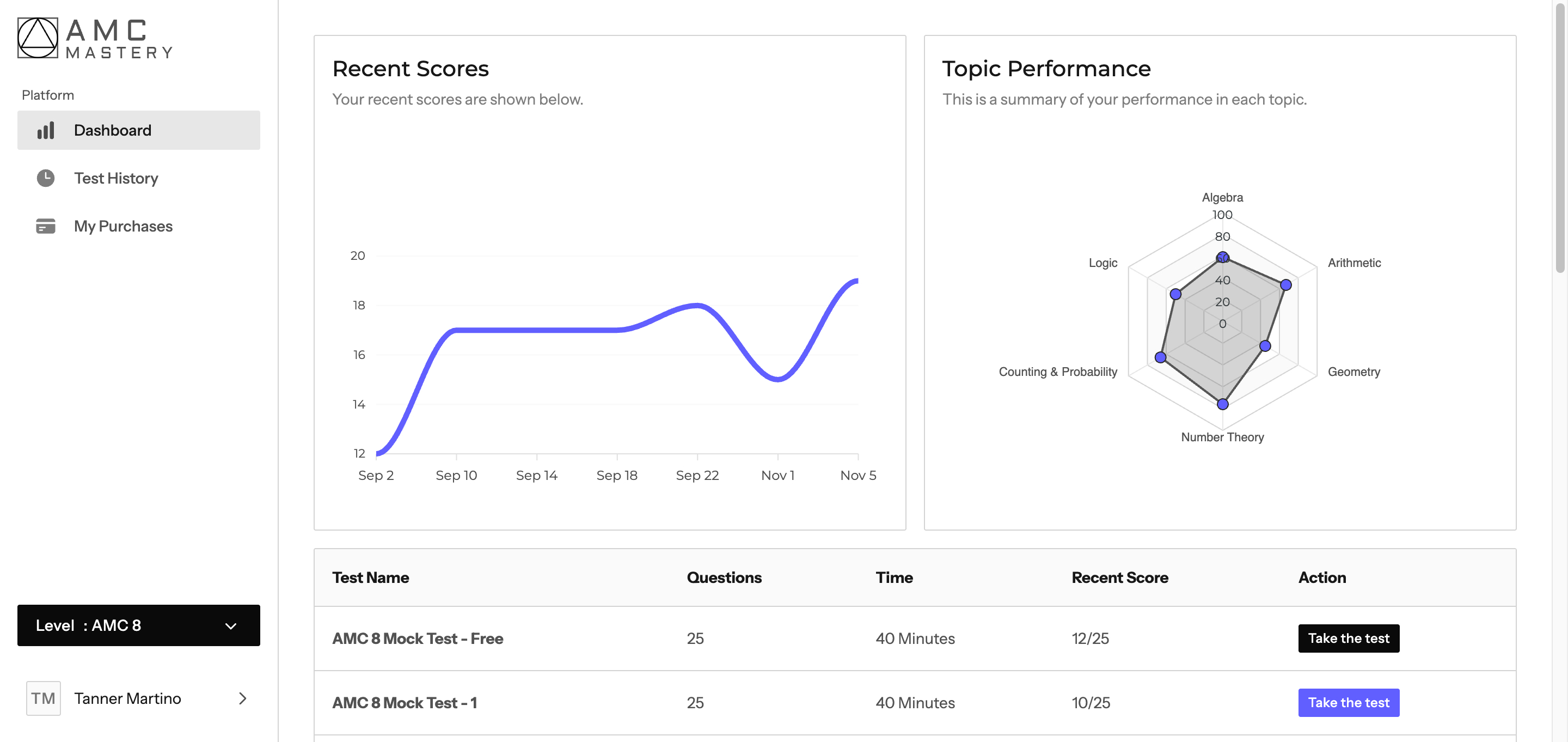 Detailed performance analytics dashboard showing subject-wise progress