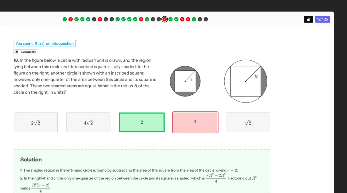 AMC practice test interface with sample questions