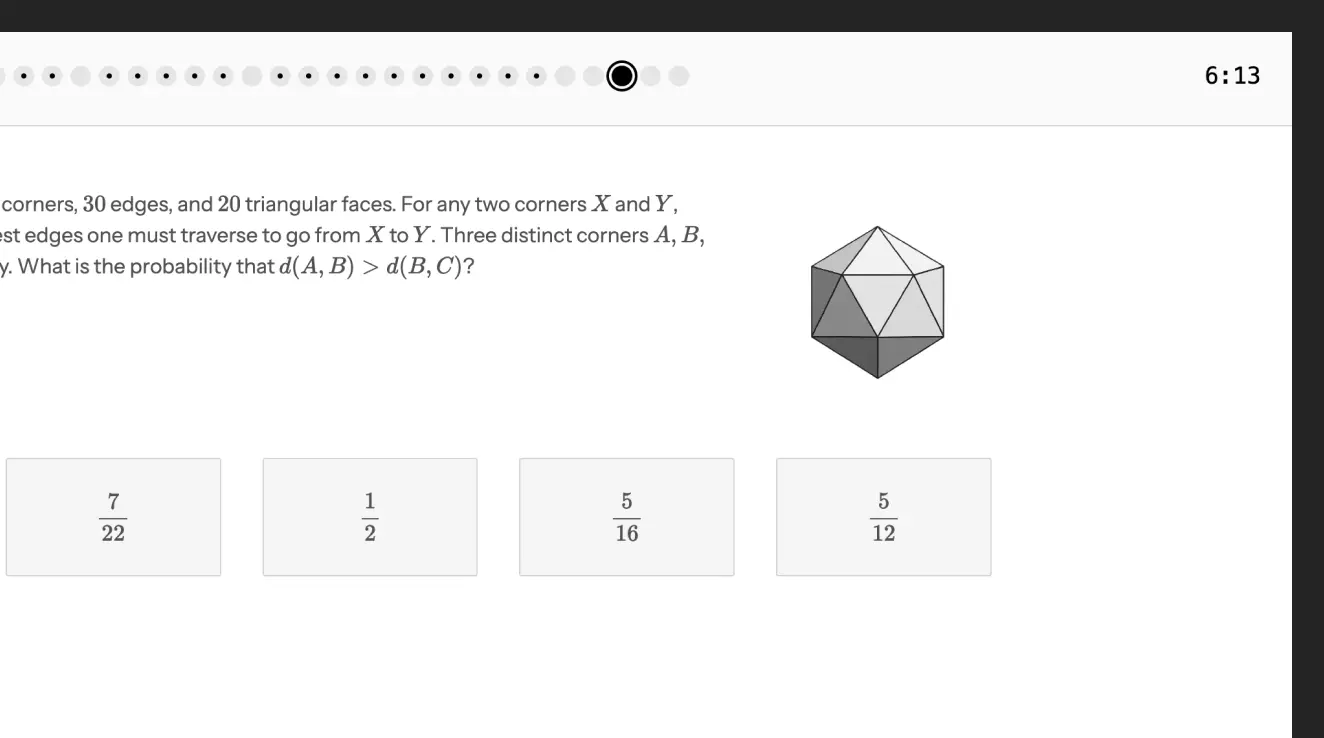 AMC practice test interface with sample questions