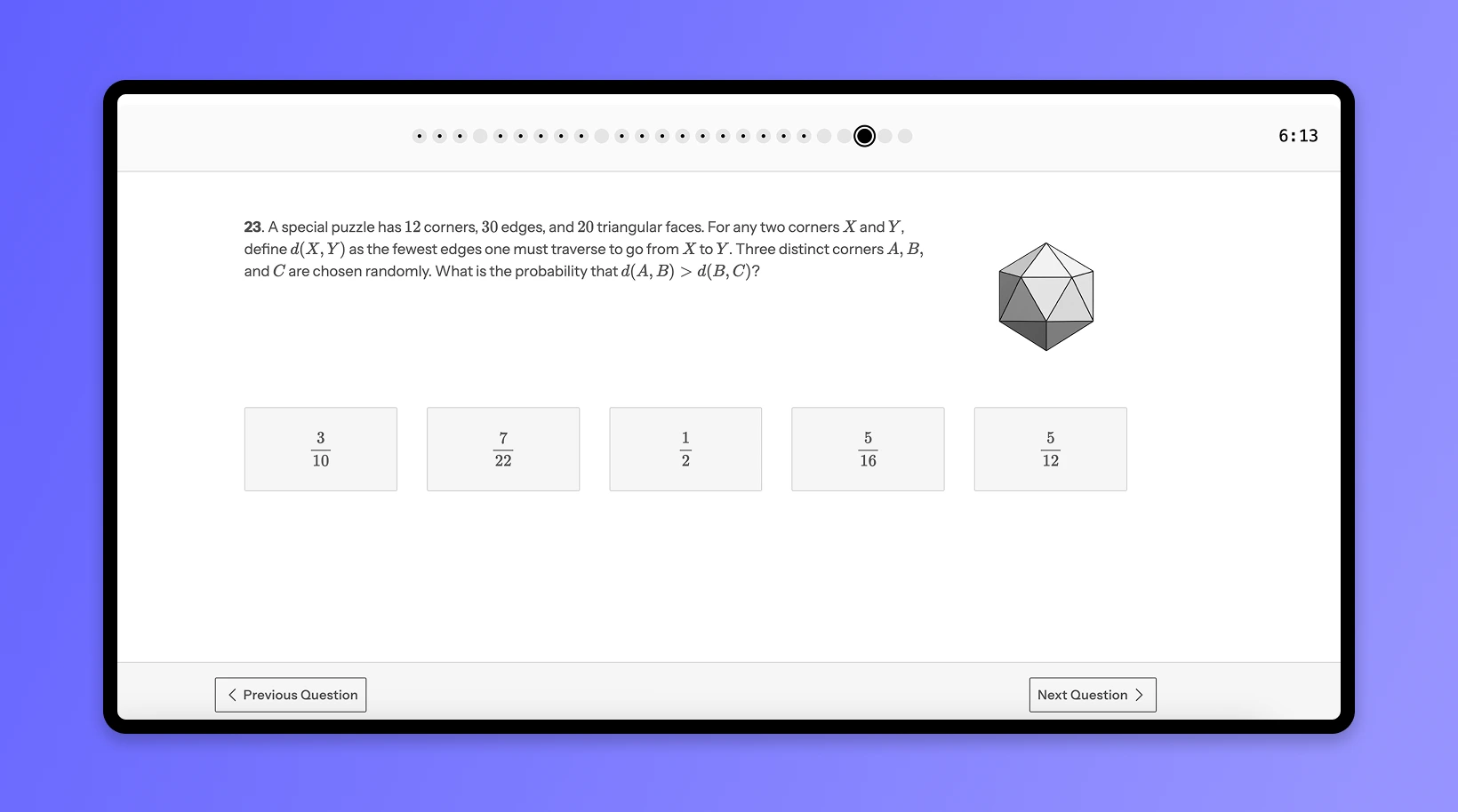 AMC practice test interface with sample questions