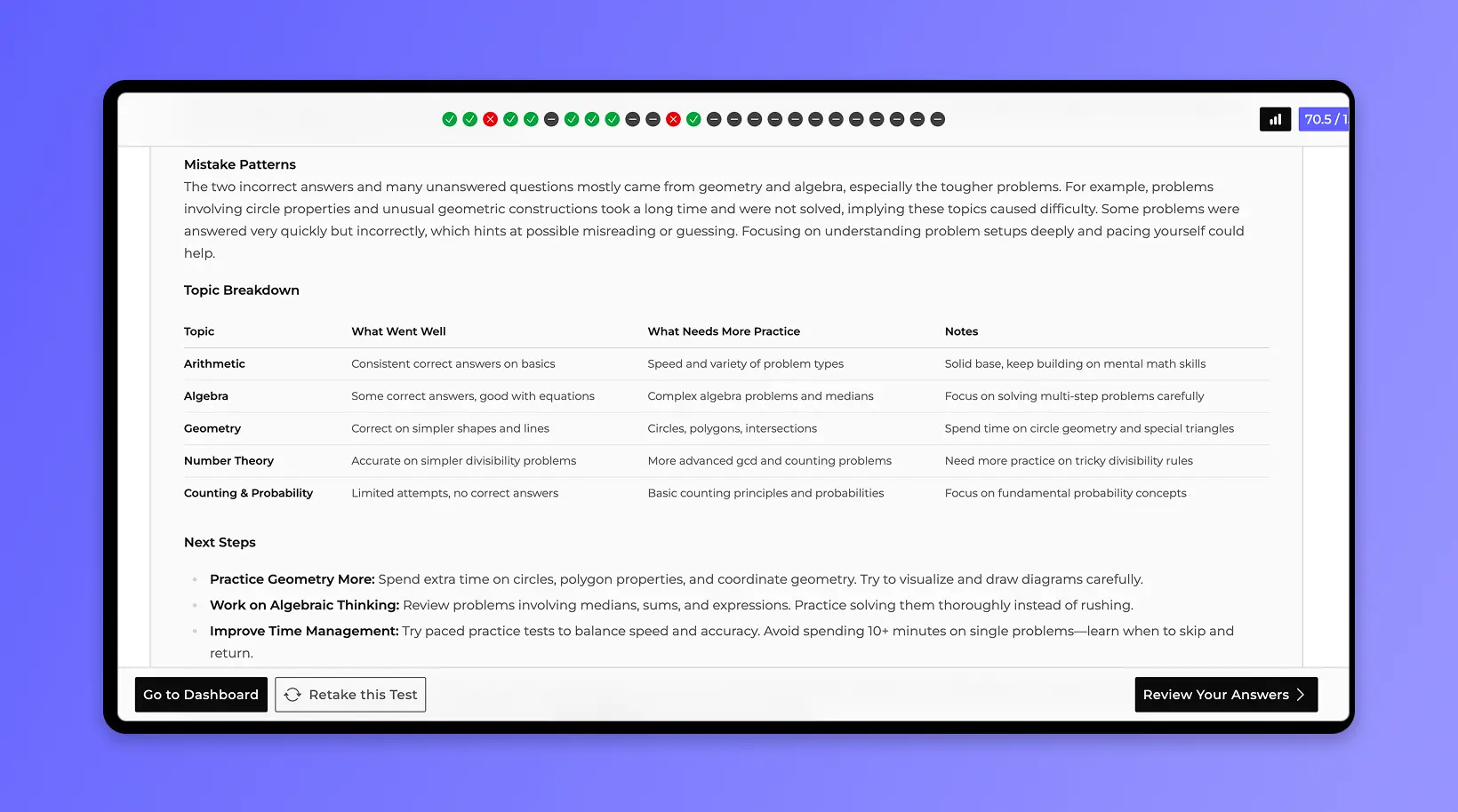 AMC practice test interface with sample AMC and AIME questions
