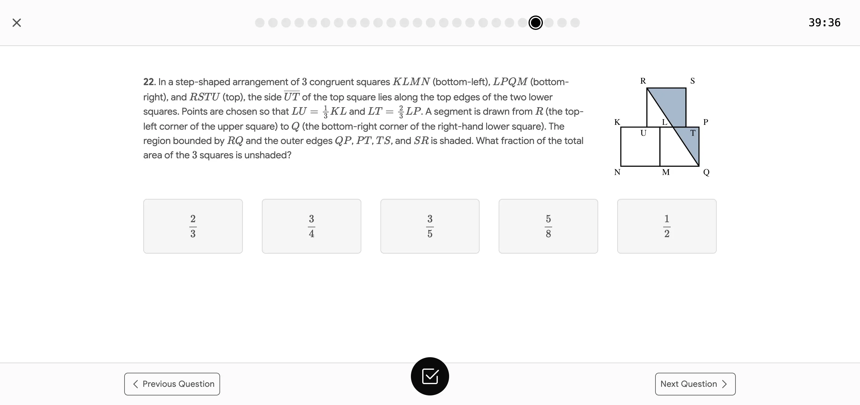 AMC practice test interface with sample questions