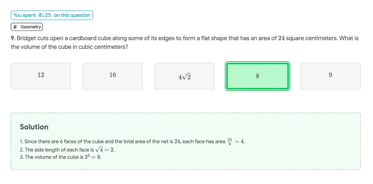 AMC practice test interface with sample AMC and AIME questions