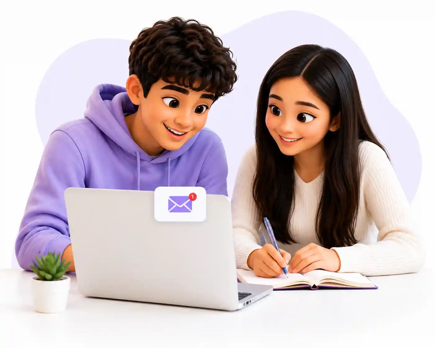 Students studying together with a newsletter notification