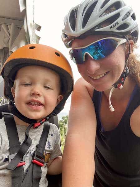 My toddler and I cycling together