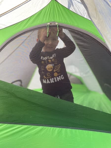 my 2 year old camping in our tent