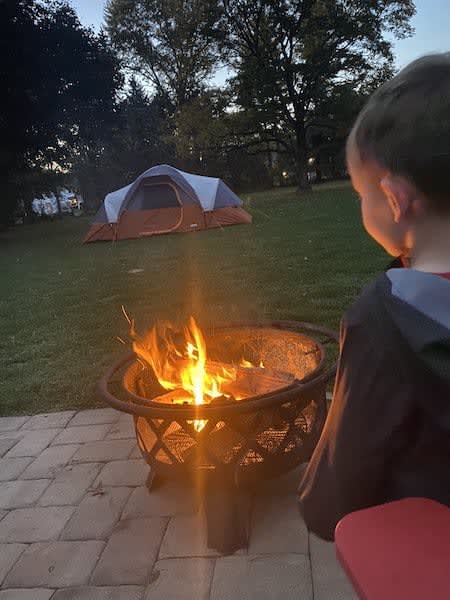 toddler camping bonfire