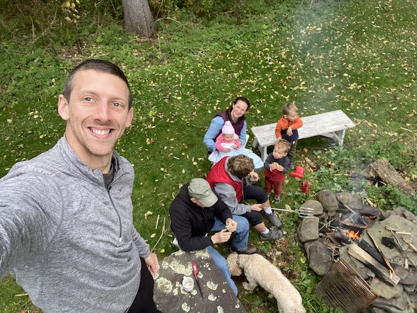 backyard camping bonfire with smores