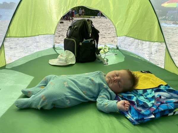 camping with my newborn at lake beach