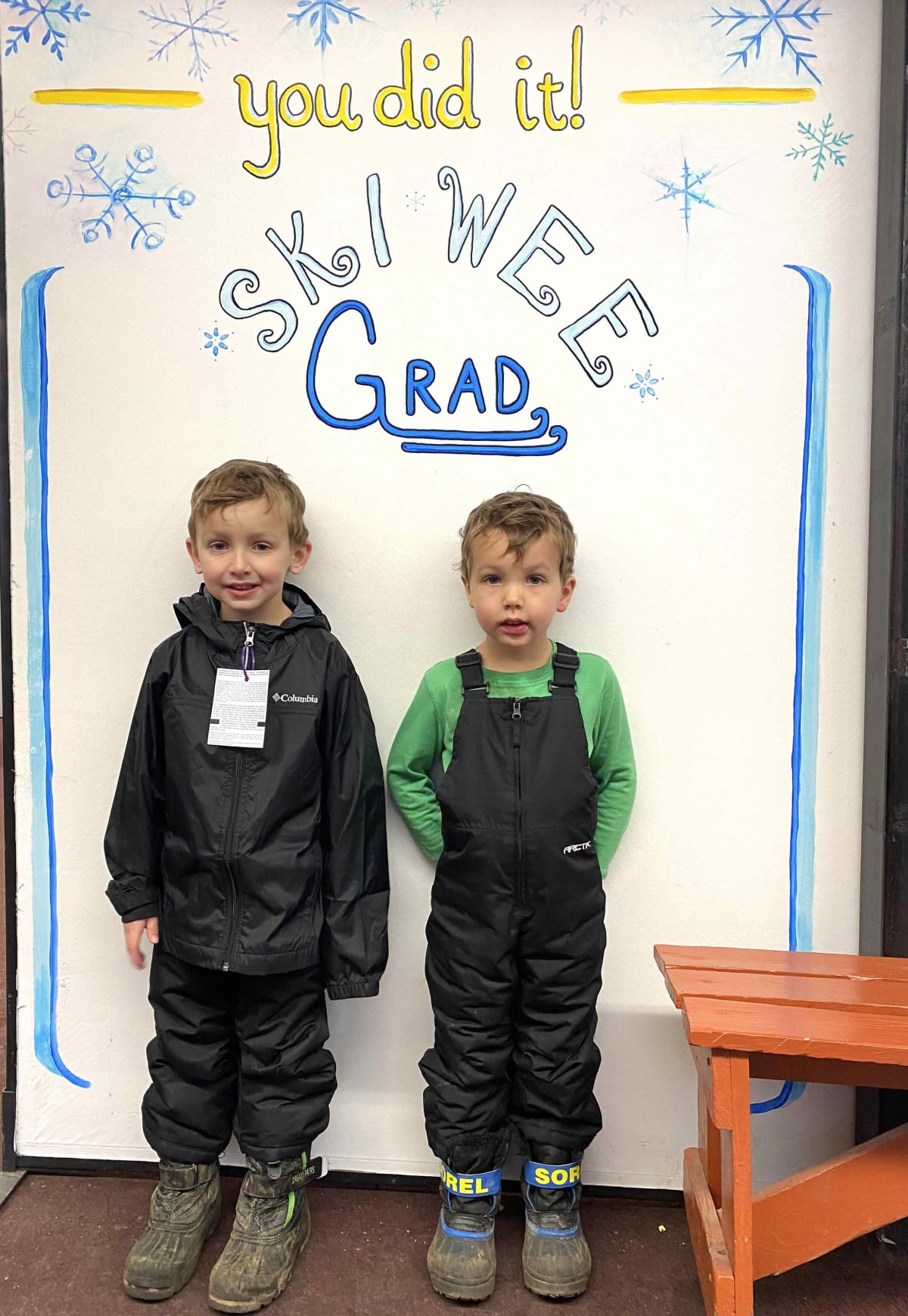 two boys gruadating skiwee school program at Shawnee mountain
