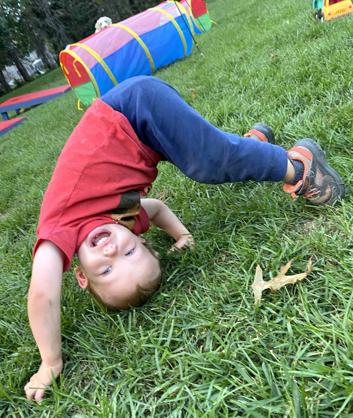 18 month old outside playing