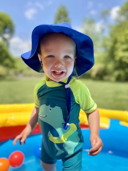 outdoor one year old in swimming pool