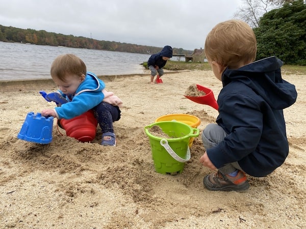 best simple outdoor toys for one year olds is shovels and buckets