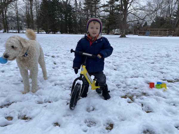 Strider Balance Bike Sport in the snow