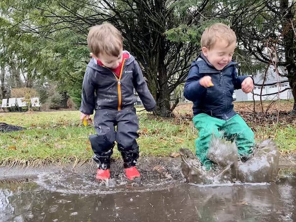 toddler rain pants and rainboots for puddle play