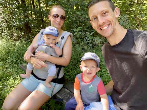 soft structure carrier with my second son on a hike