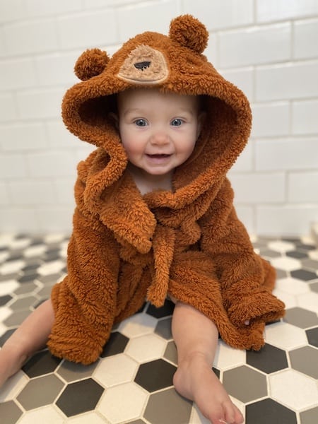 baby bathrobe after bath