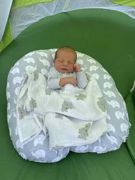 swaddle blanket on my newborn outside