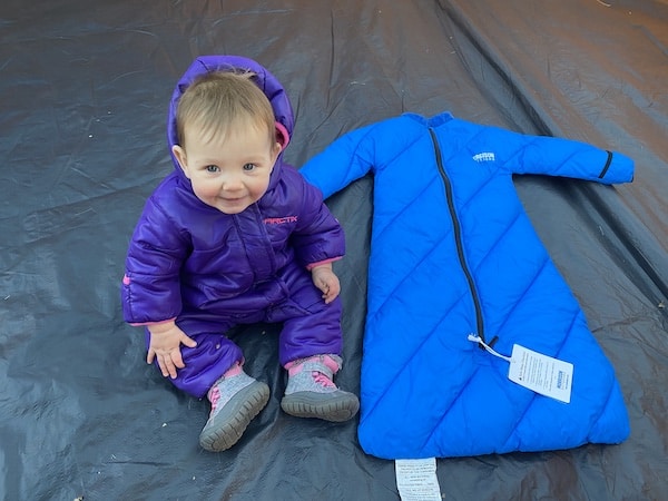 my baby at 9 months with baby sleeping bag for camping