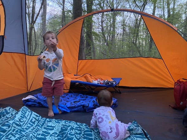 camping with a baby a large tent works best