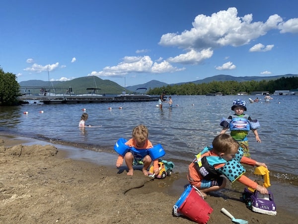 swim vests at the beach with toddlers