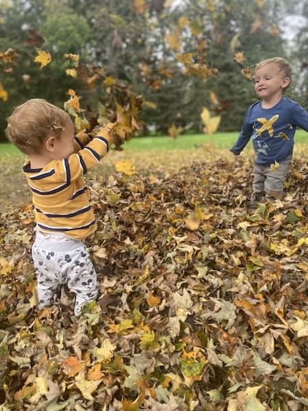 outdoor fall activity for toddler leaf piles