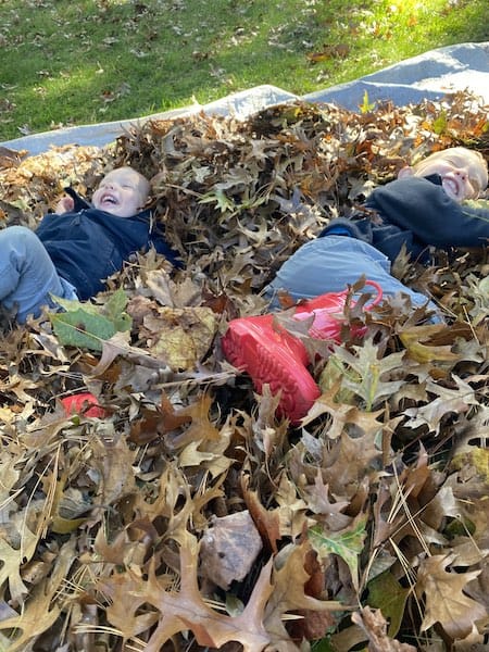 outdoor activities for toddlers: leaf jumping