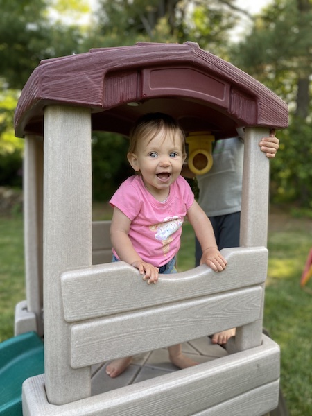 1 year old daughter on step2 naturally playful lookout treehouse